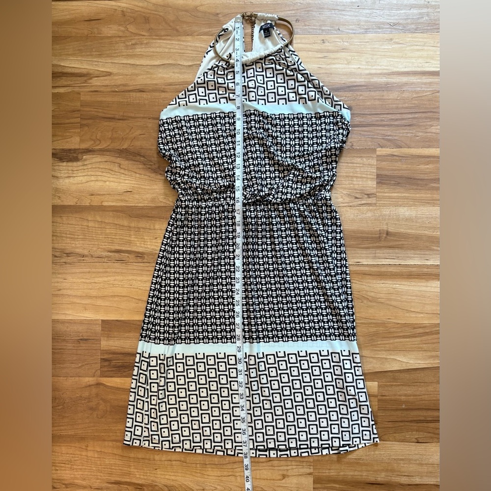 NWT, MSK, Halter Midi Dress with Gold Chain Neckline, Black/White/Blue, Size M - Picture 11 of 11